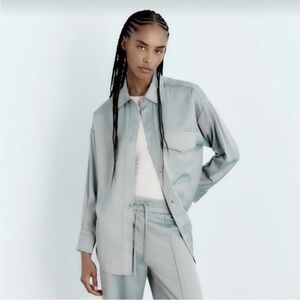 NWT Zara Oversized Satin Effect Over-shirt‎ in Sea Green Size M